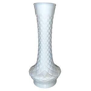 Randall Vintage Milk Glass Diamond Quilted‎ Bud Vase 60s Collectible Glassware